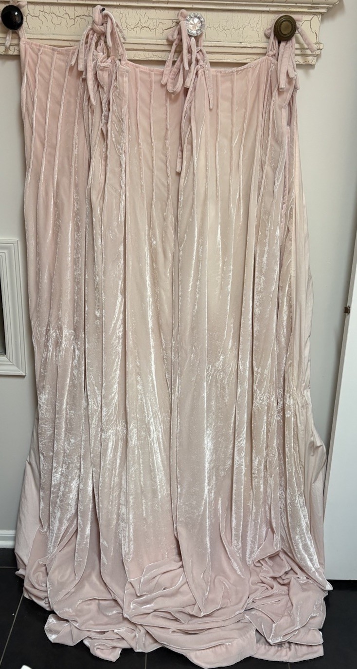 Set/2 Pottery Barn Teen 44×84” Shimmer Velvet Tie Top Drapes Blush Pink