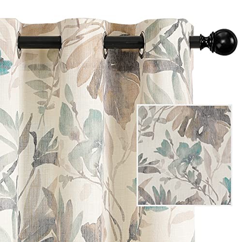 Floral Curtains Linen Style Curtains 52″W x 84″L (Pack of 2) A-brown/Natural
