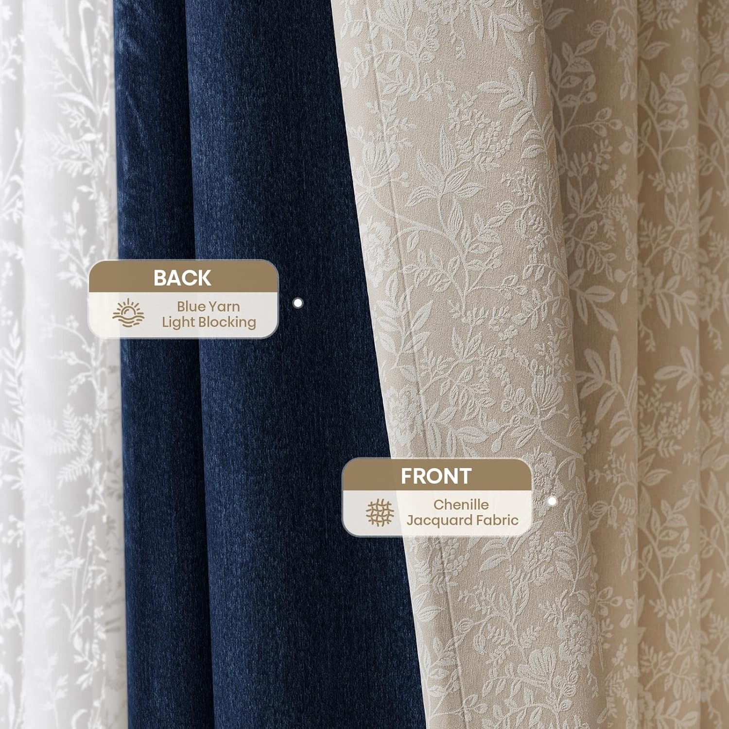 Floral Jacquard Blackout Curtains 72 Inches Long – Chenille Easy Install Grom…
