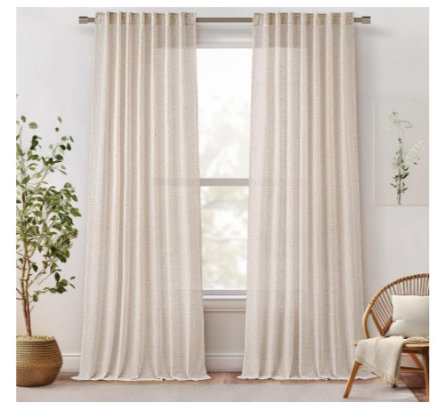 Linen Curtain Panels 41 x 84 Beige Curtains Oatmeal Farmhouse Textured Pair NEW