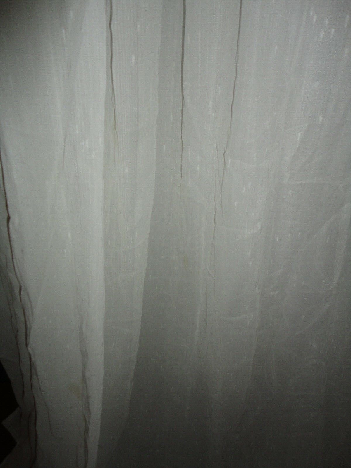 VICTORIAN DOTTED SEMI SHEER STRIPE (PAIR) RUCHED GATHERED PANELS 35 X 80 WHITE