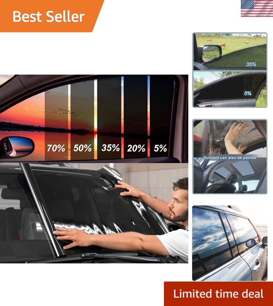 Window Tint Film for Cars 35% VLT 24in x 15Ft Ceramic Window Tints, Blocks 99…