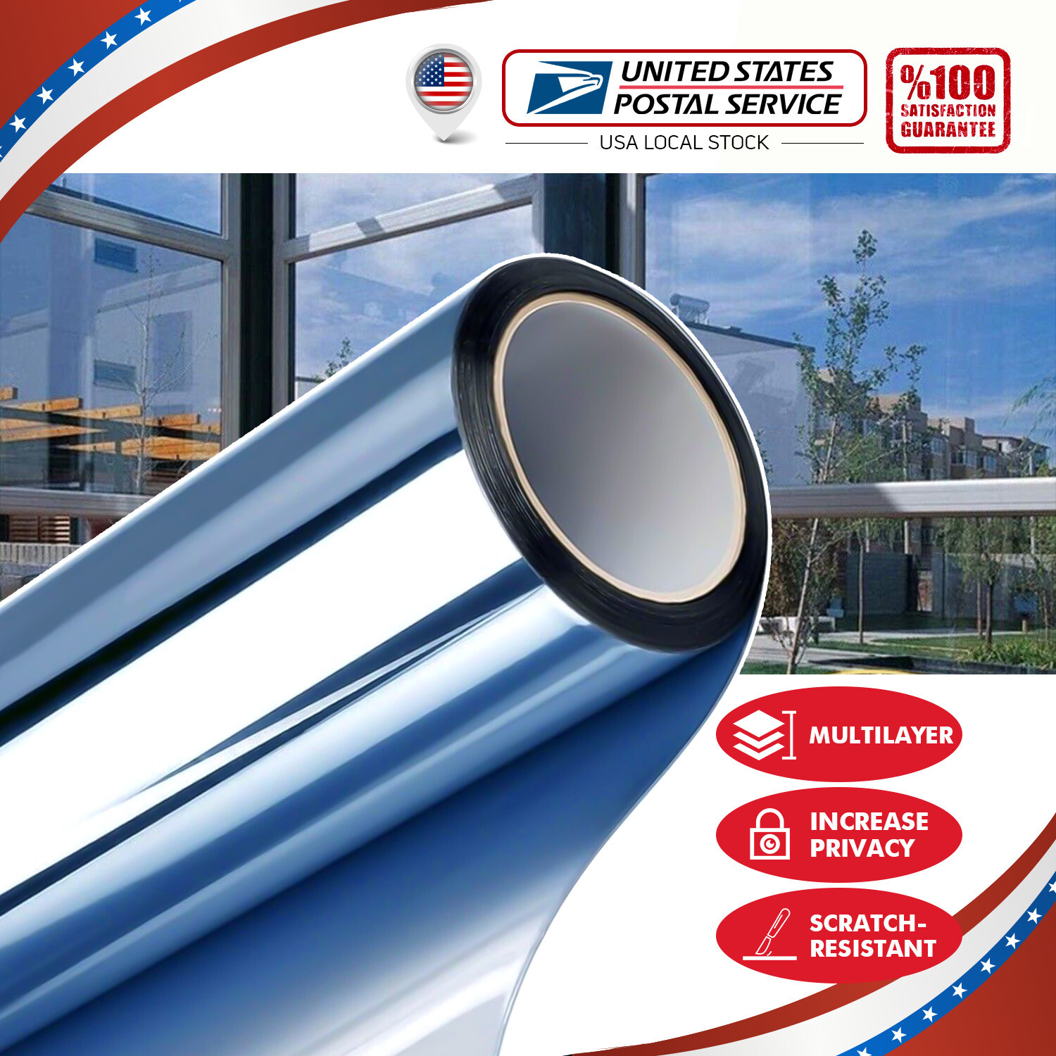 Window Tint One Way Mirror Self Adhesive UV Heat Reflective Home Office