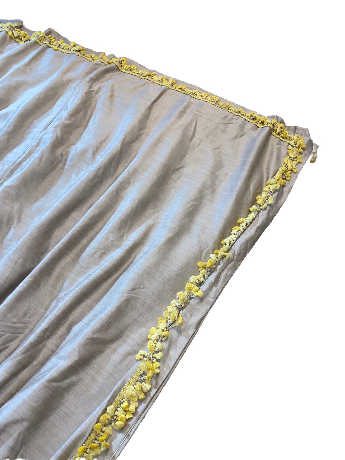 Custom Pinch Pleat Curtain Drape Beige Champagne Pom Fringe Trim WIDE 90 Long