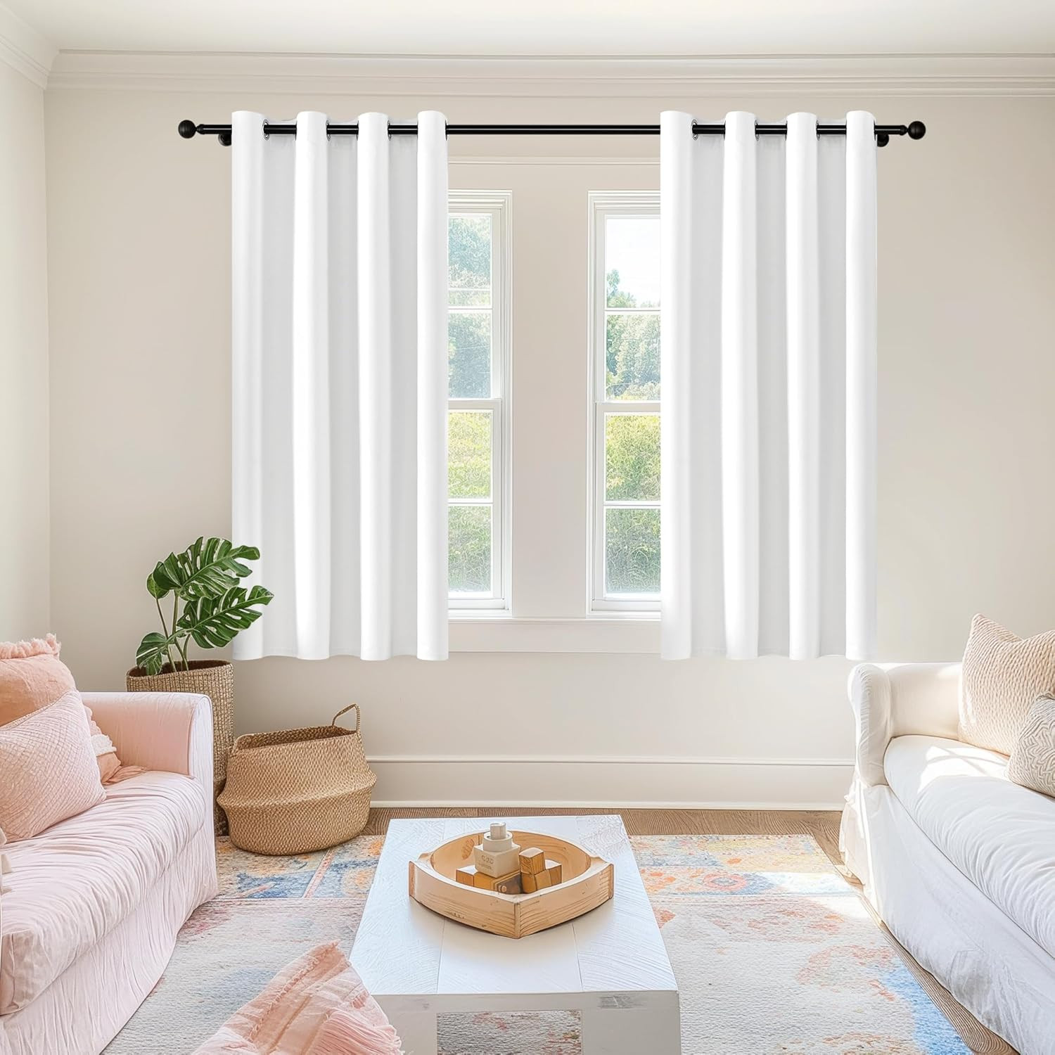 Chrisdowa 100% Blackout Pure White Solid Curtains 63 Inches Long 2 Panels for Be