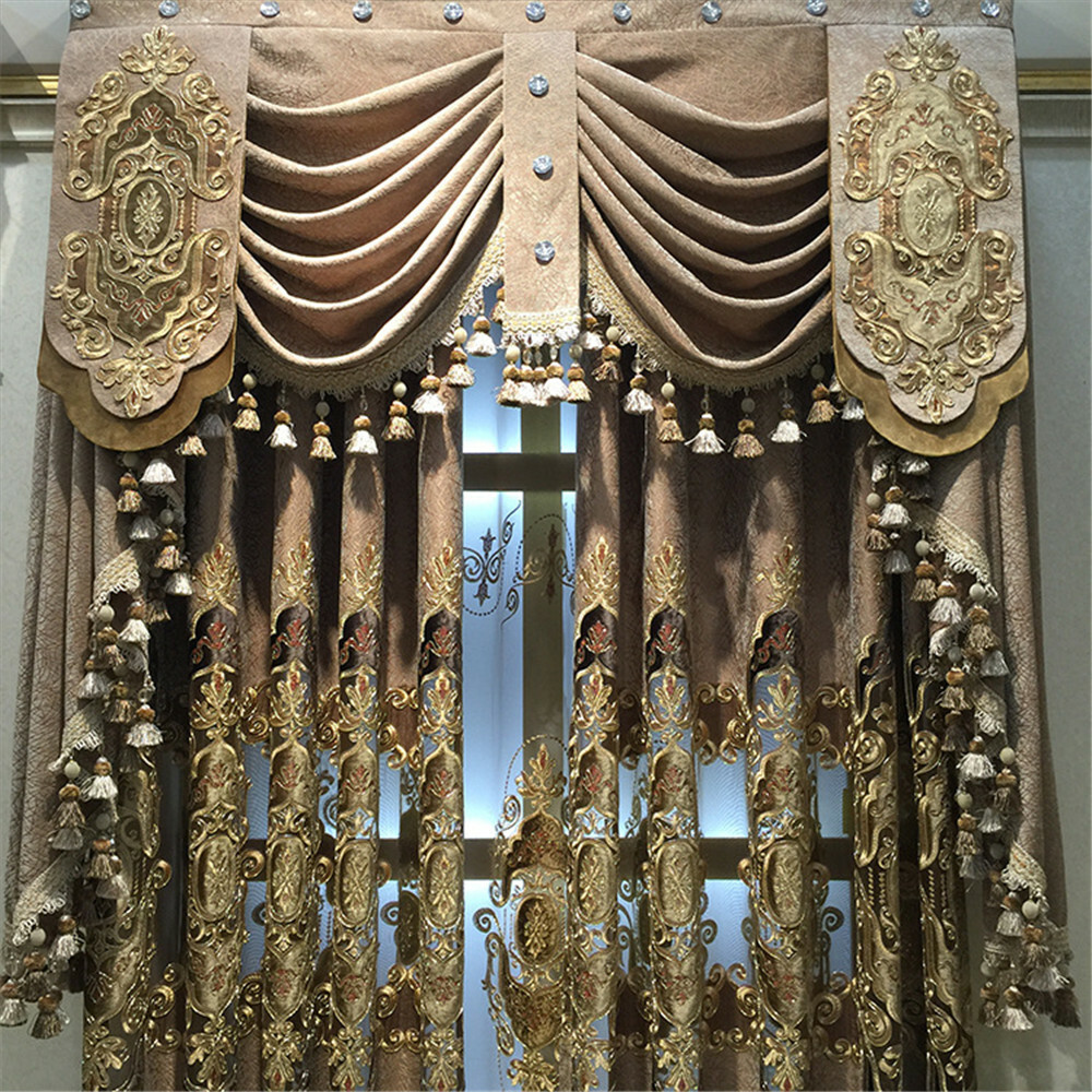 Luxury European Curtains Floral Embroidered Semi Blackout Curtain Drape 1 Panel