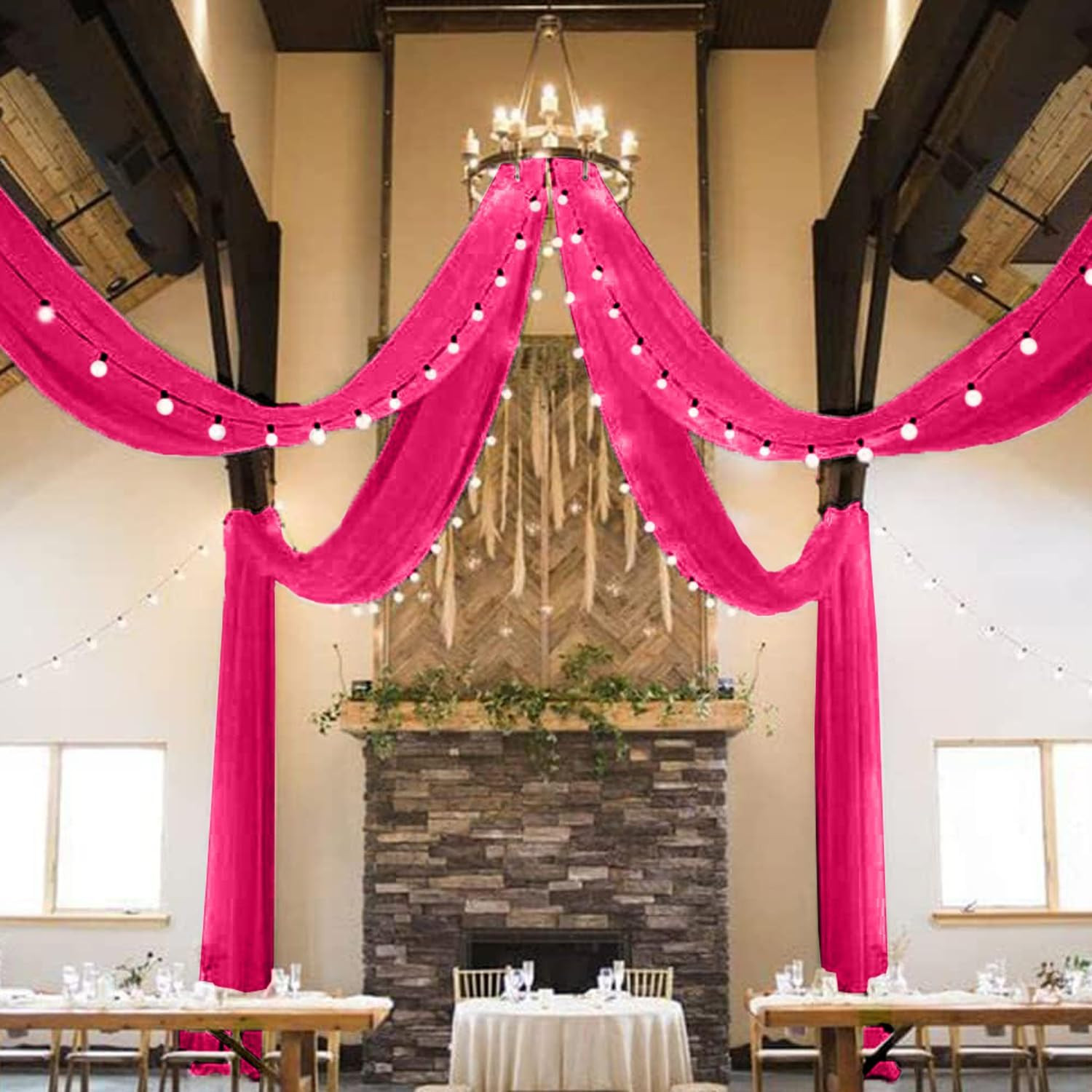 Hot Pink Sheer Ceiling Drapes 5X30Ft for Weddings & Parties – 2 Panels