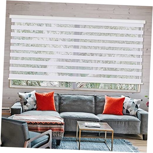 Cordless Zebra Blinds for Windows, 34″ W x 72″ H Living Room 34″W x 72″H White