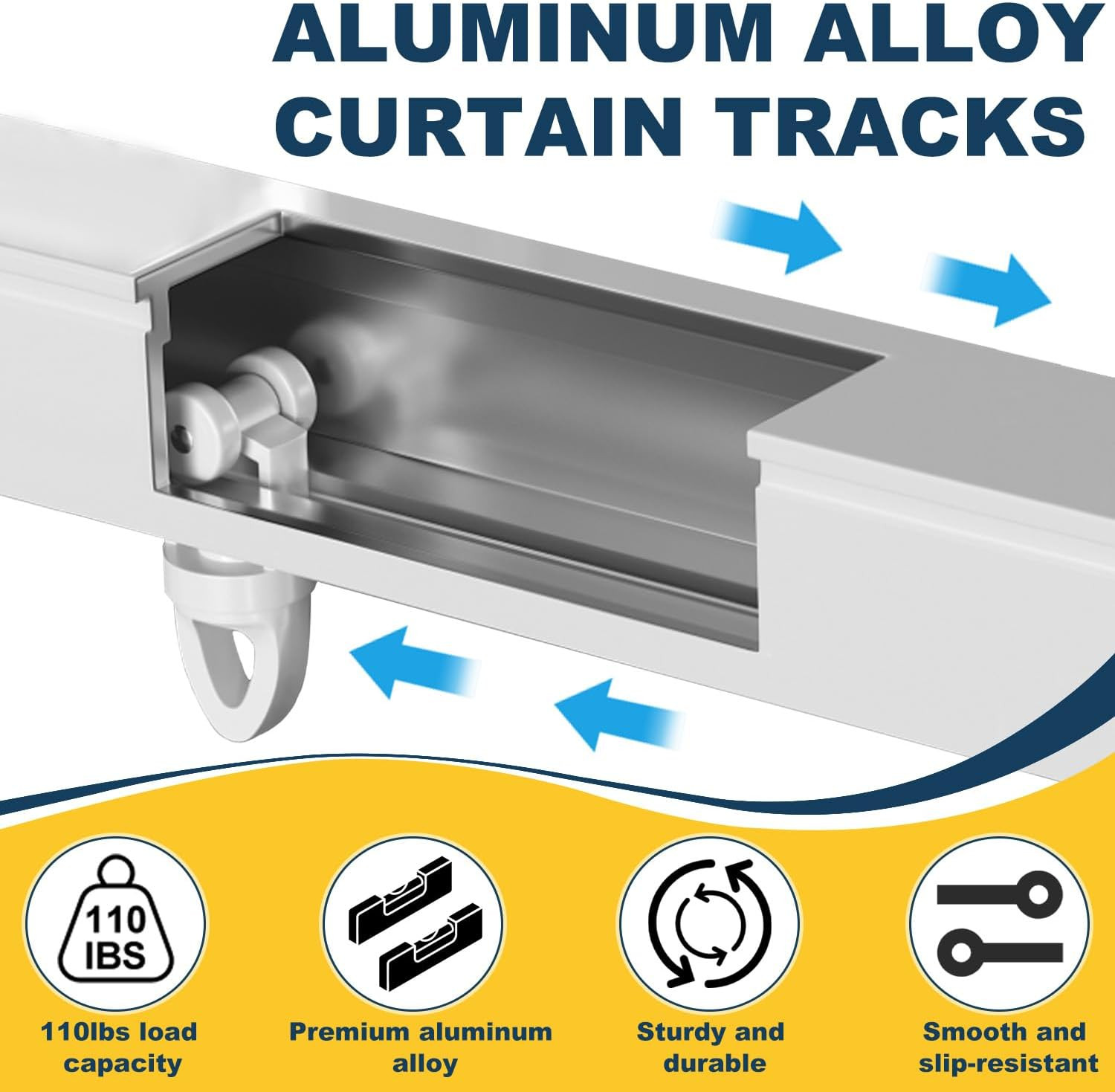 Retractable Curtain Track System, 6.9-8.5Ft/82.7-102.4In Ceiling & Wall Mounting