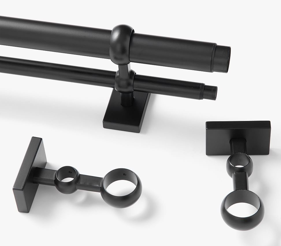 Pottery Barn Standard Double Curtain Rod Cast Iron Black 96″- 120″, 0.75″ D