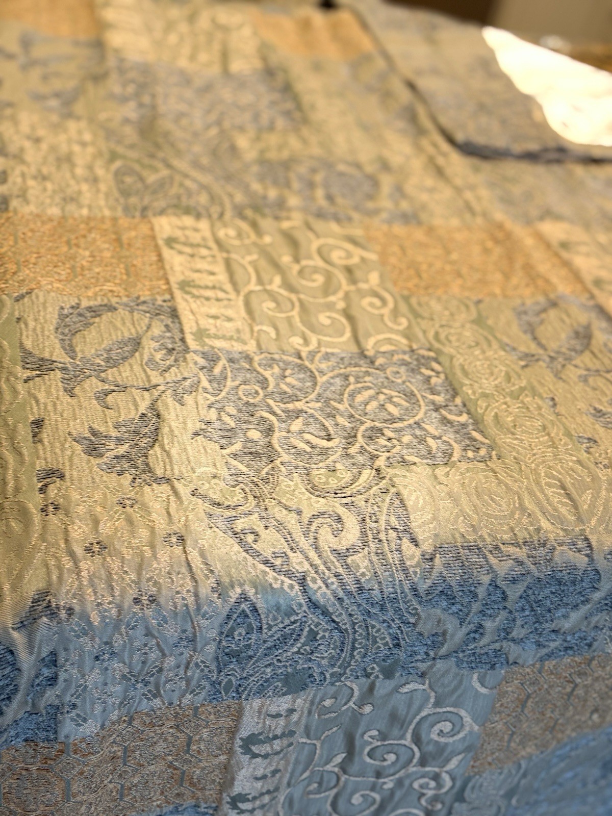 2 Croscill Curtain Panels Soft Green & Gold Paisley 86”x 40” Patchwork Design