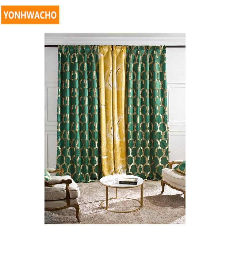 simulation silk stitching retro bedroom green cloth blackout curtain drape B066*