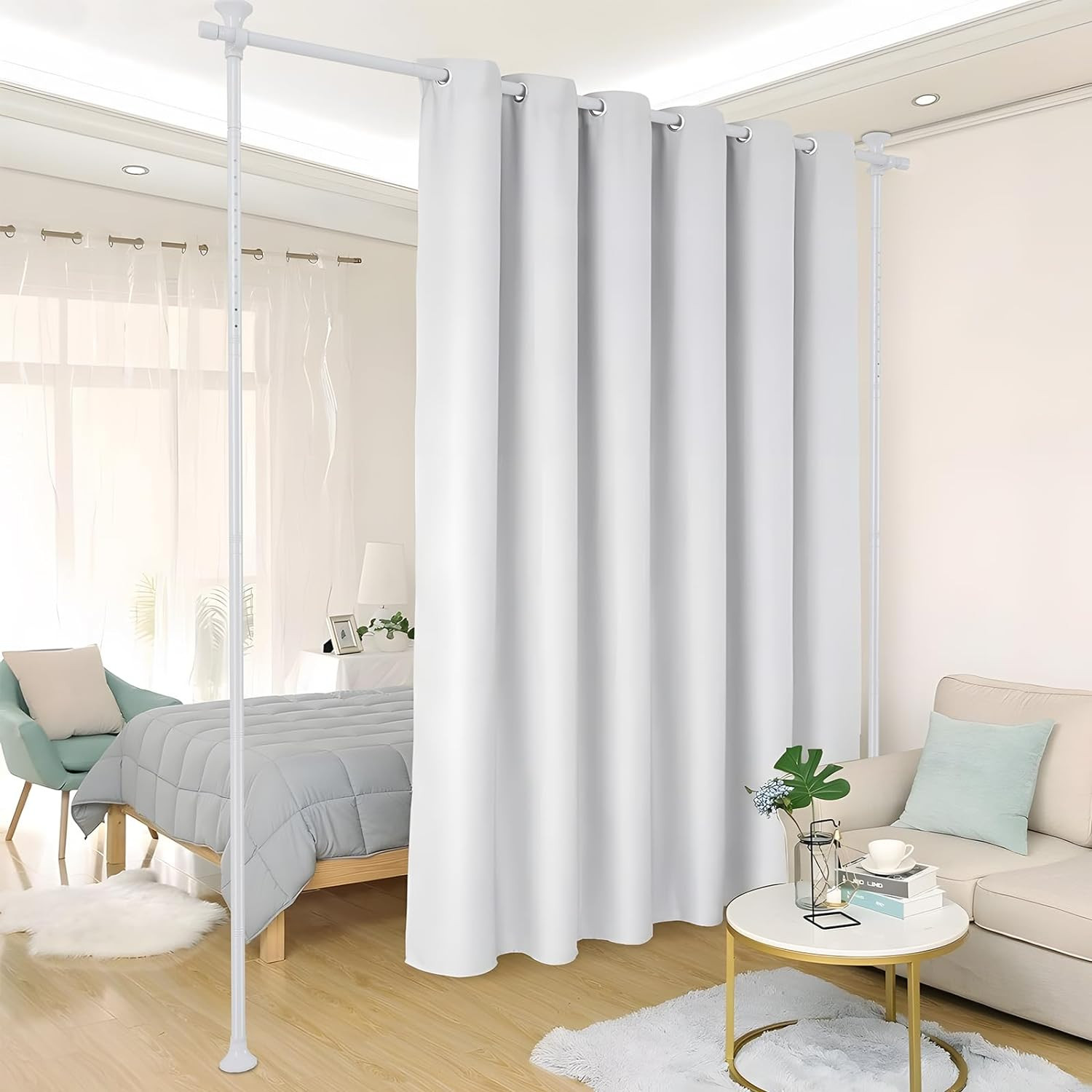 Adjust Room Divider Partition Tension white Rod Bar for 28-70″ W | 48-120 inch H