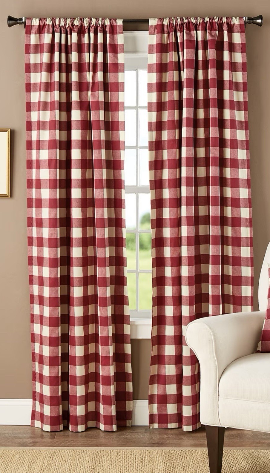 Buffalo Check Curtains Red & White 60 X 96 Farmhouse Style Bistro 3” Rod Pocket