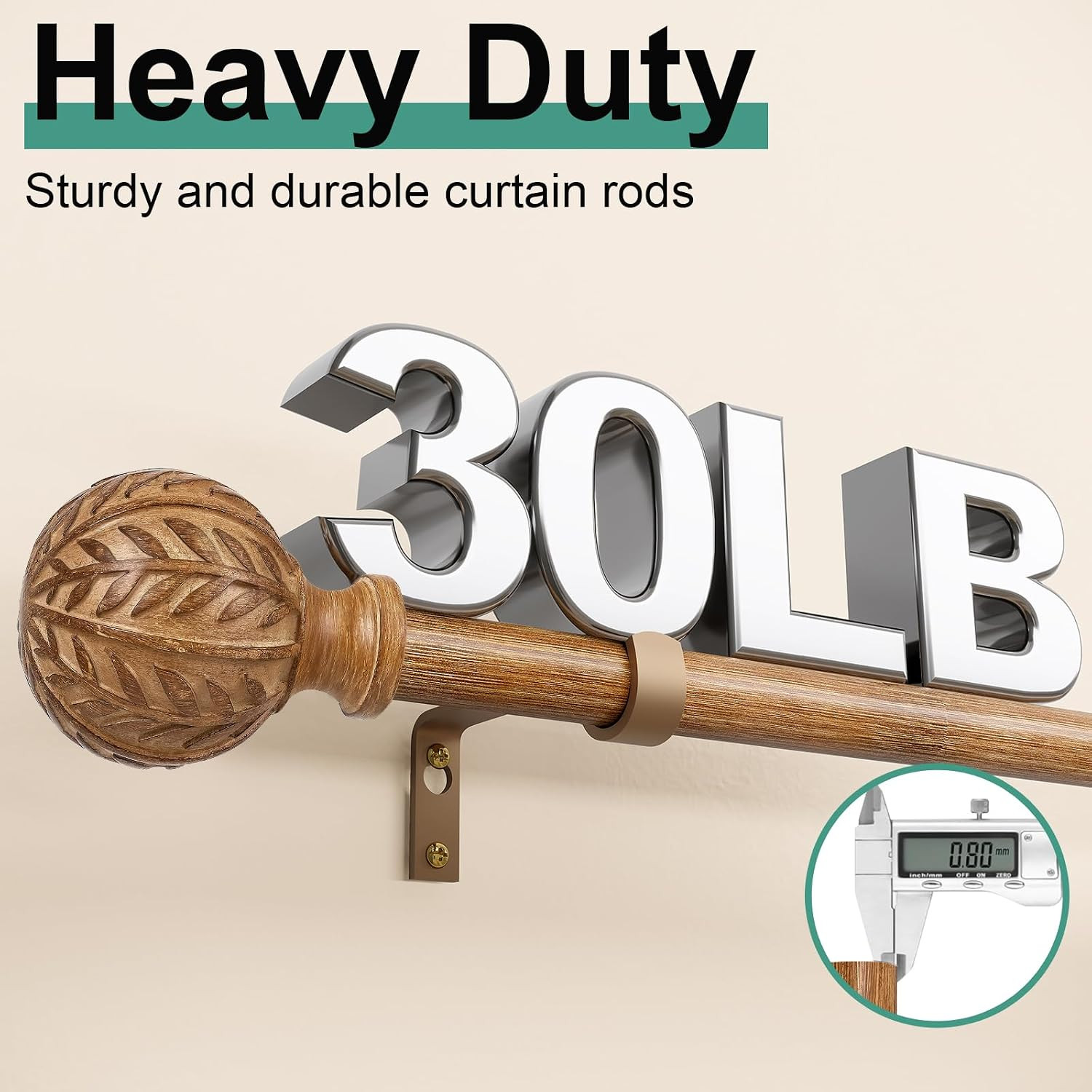2 Pack Wood Curtain Rods for Windows 66 to 120 Inch, 1” Adjustable Decorative D