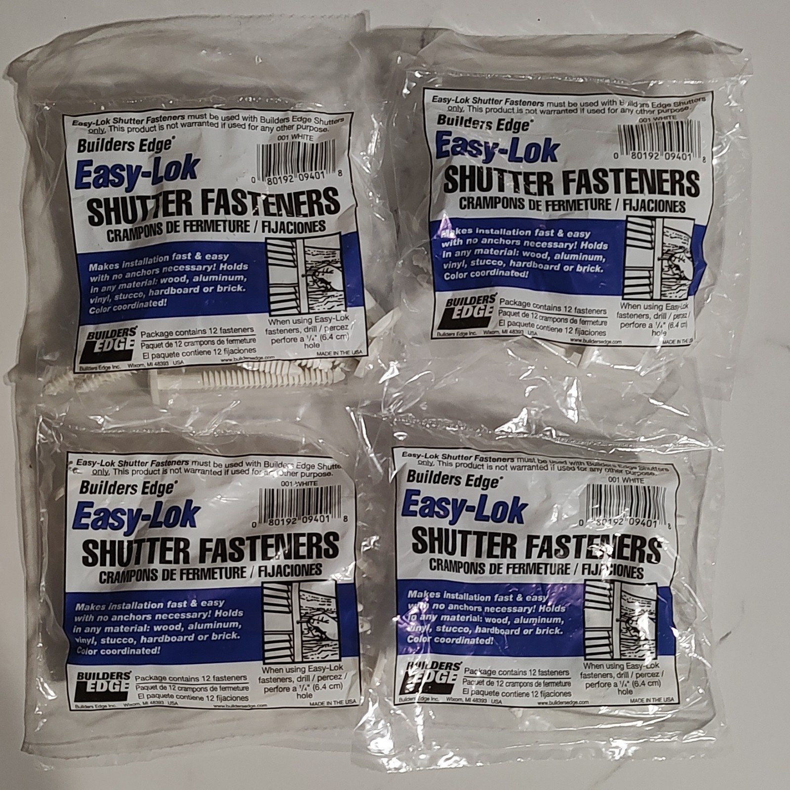 (4-Count) Builders Edge Easy-Lok Shutter Fasteners, White 12-Pack Fade Resistant