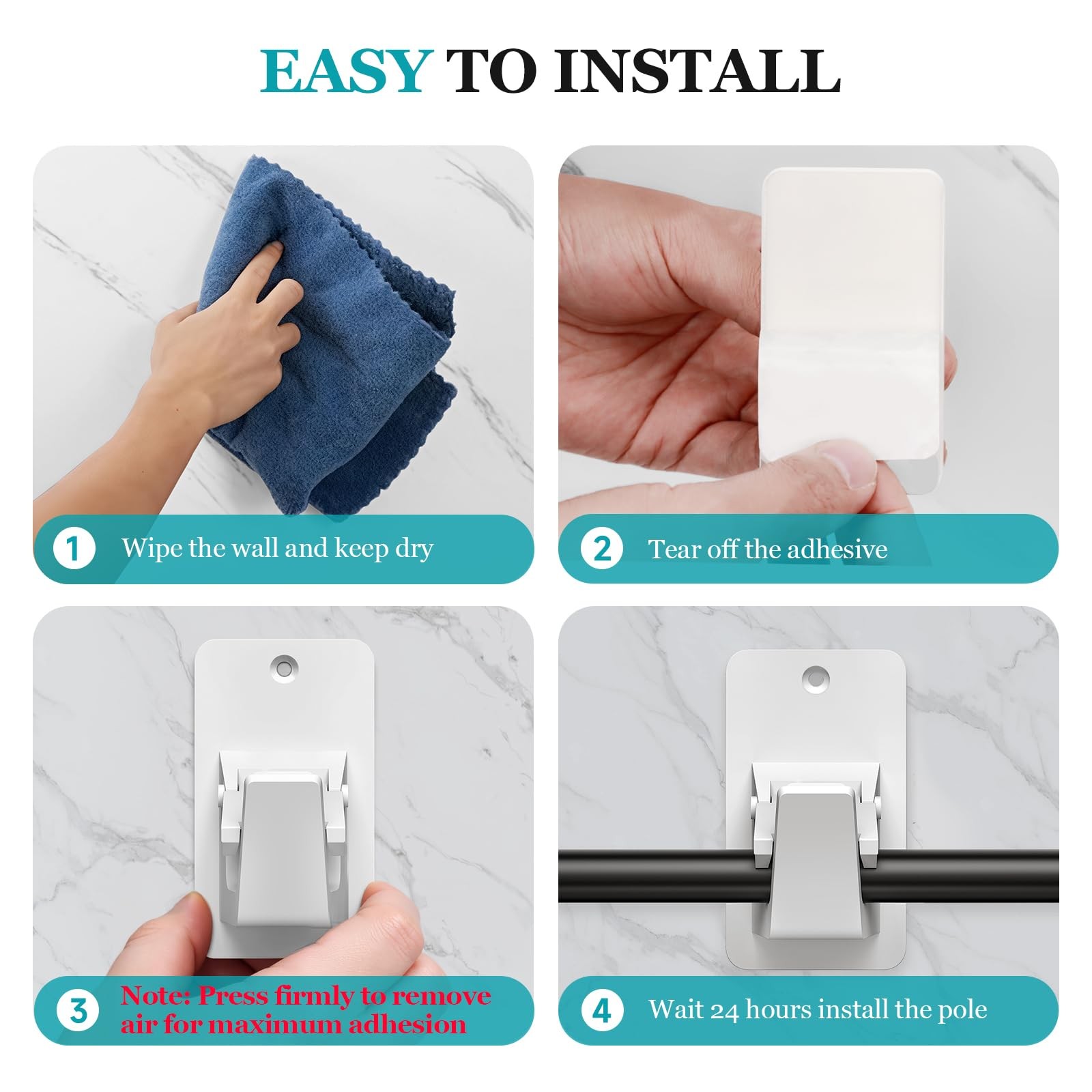Adhesive No Drill Curtain Rod Brackets – Heavy Duty 30LB Holders for Bathroom…