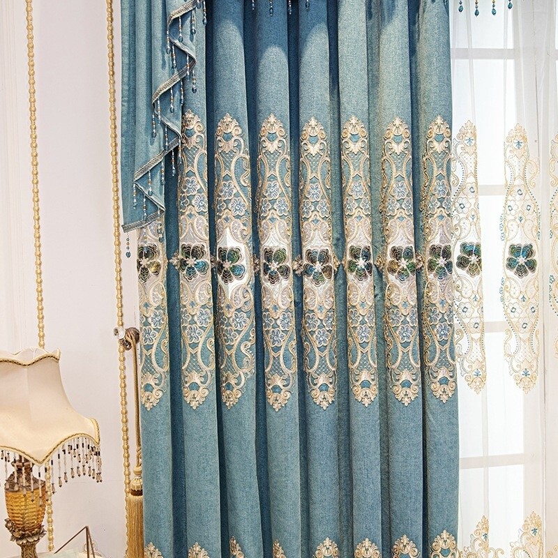 1 Panel Embroidered Curtain Blackout Grommet Drape Without Valance Living Room