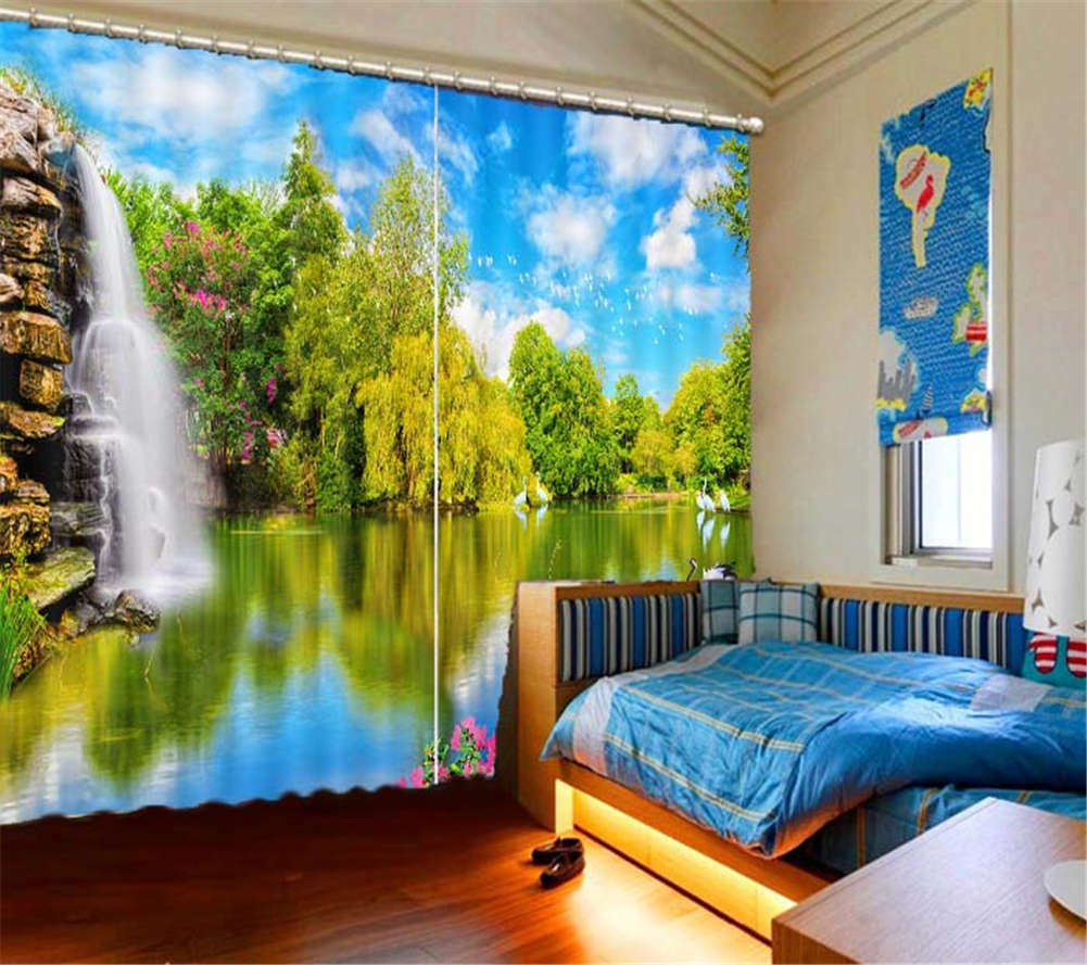 Lake Water Many Trees 3D Curtain Blockout Photo Printing Curtains Drape Fabric