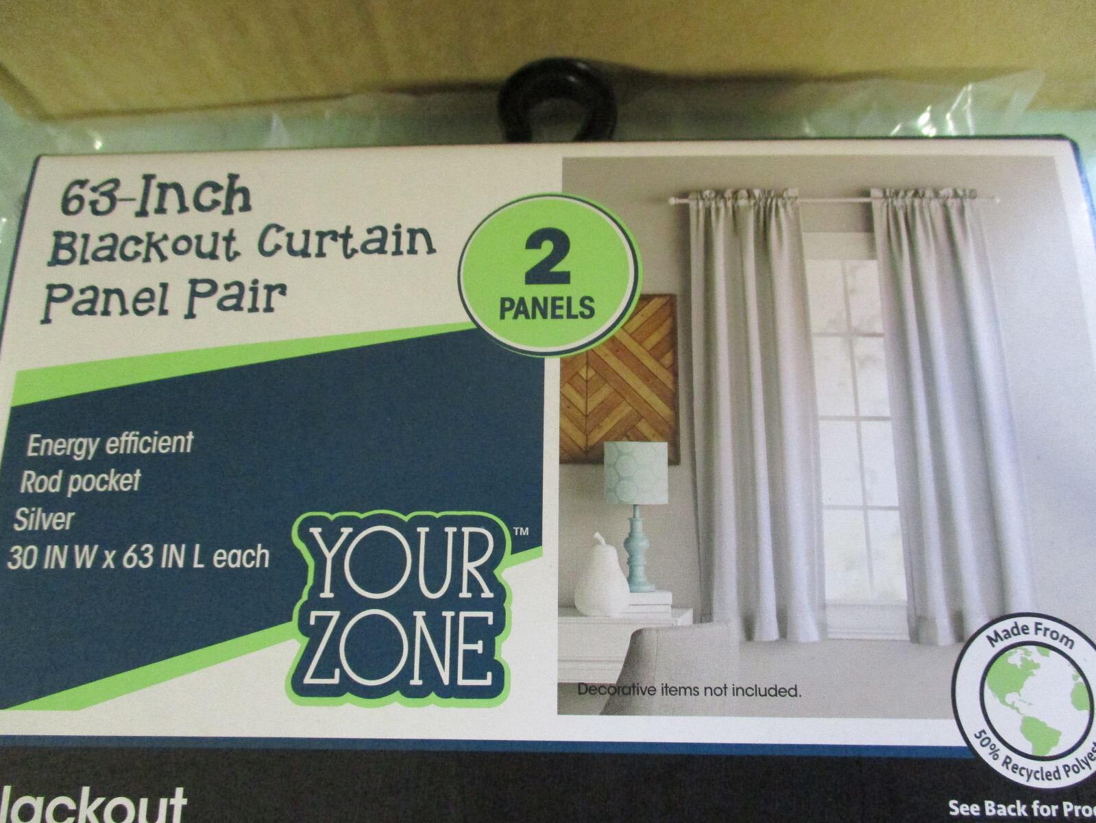 2 PANEL YOUR ZONE BLACKOUT SILVER ROD POCKET CURTAIN PANEL PAIR 30X63 u11