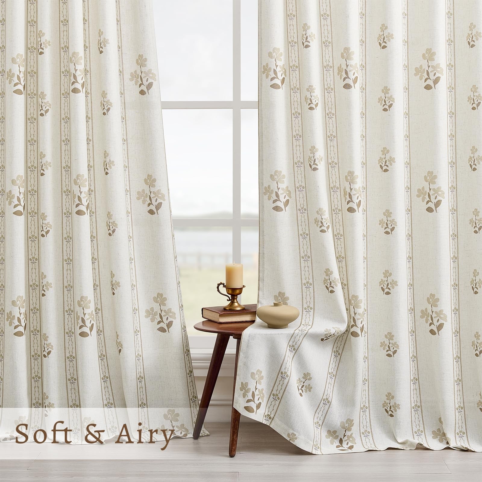Coffee Pinch Pleated Floral Curtains 84 Inches Long for Living Dining Room Pi…