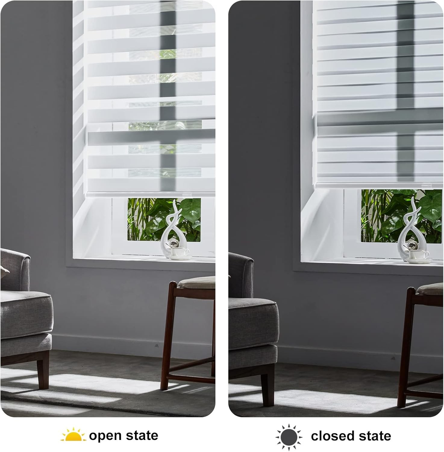 Cordless Zebra Blinds Windows Free-Stop Roller Windows Shades 35″ W X 64″ H