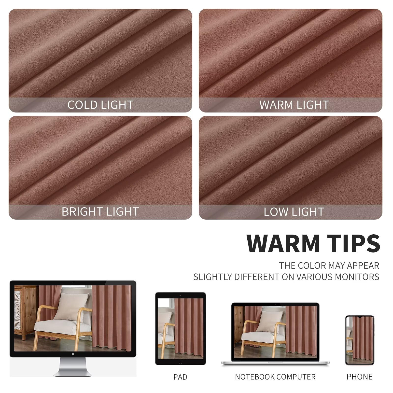 CUCRAF Pink Beige Velvet Blackout Curtains 72 inches Long, Thermal Insulated, No