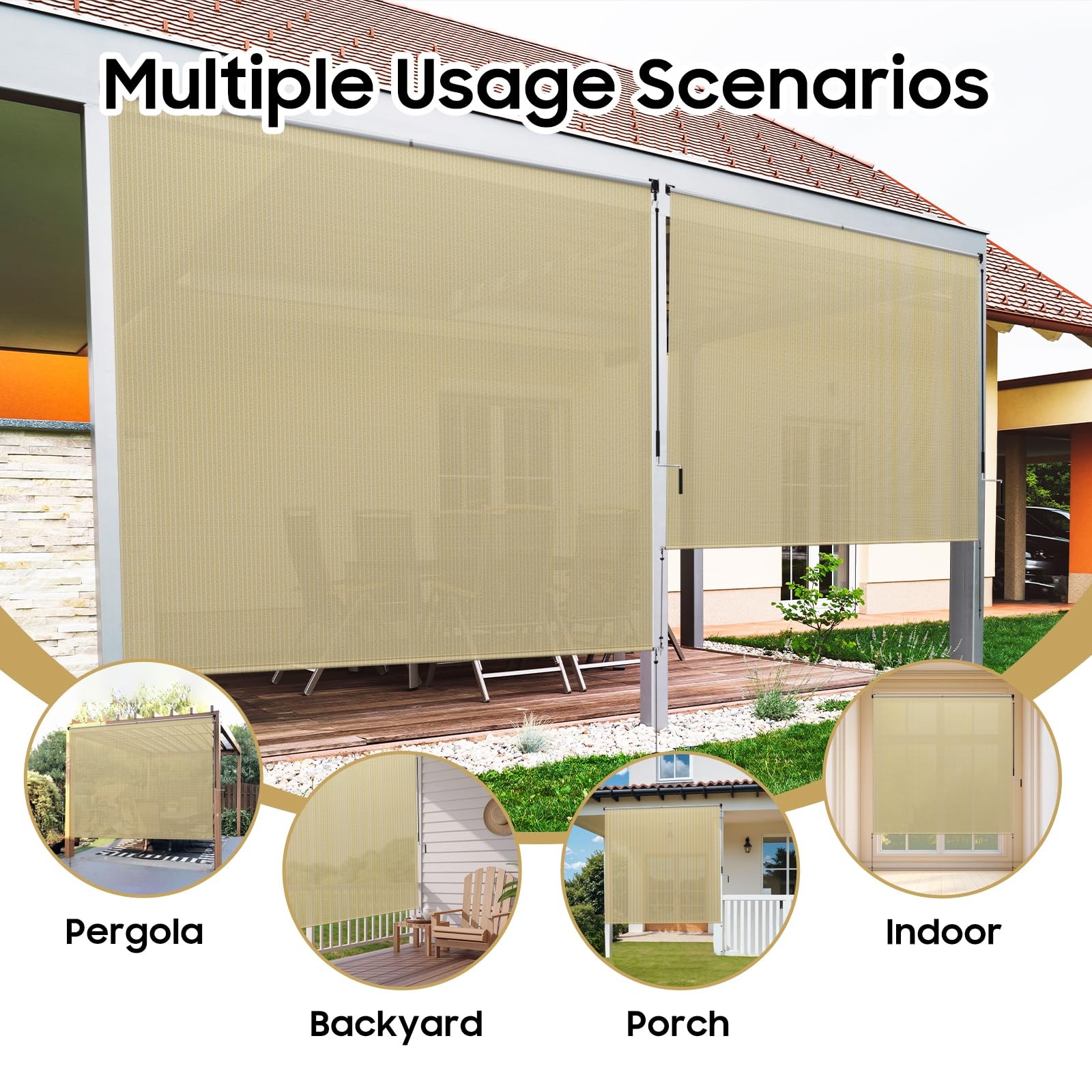 Coumavin 84 W X 72 L Roll Up Blinds – Patio Shades Windproof Bungee Tie 90 Uv