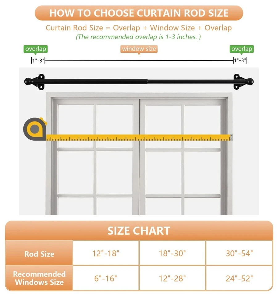 2 Pack Small Curtain Rod 18-30 Inch, 1/2″ Diameter, Cafe Door Curtain Window