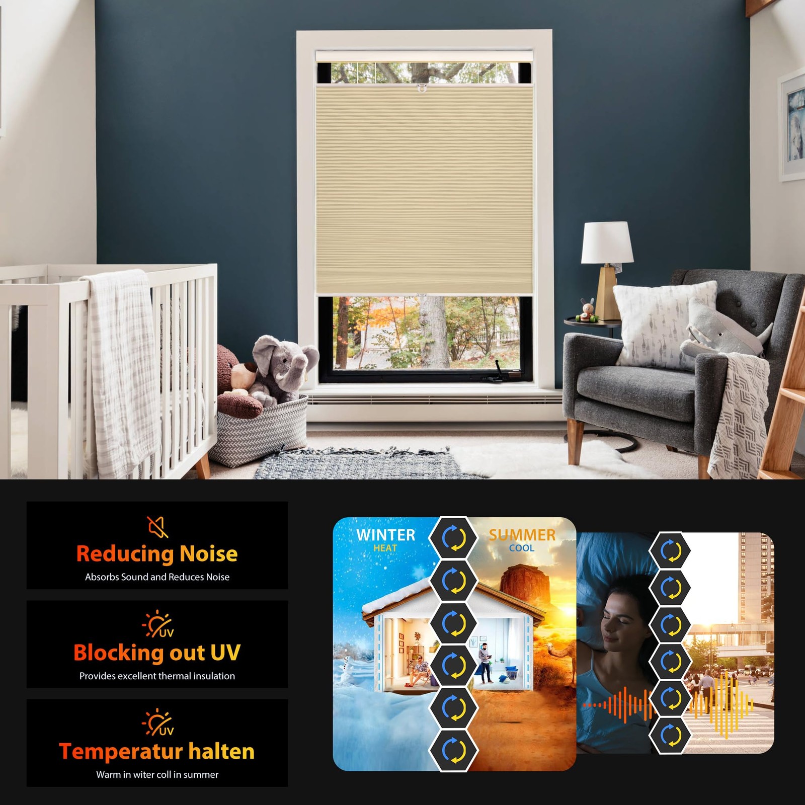 UNISHADES Top Down Bottom Up Cellular Shades 31″x64″ Beige Blackout