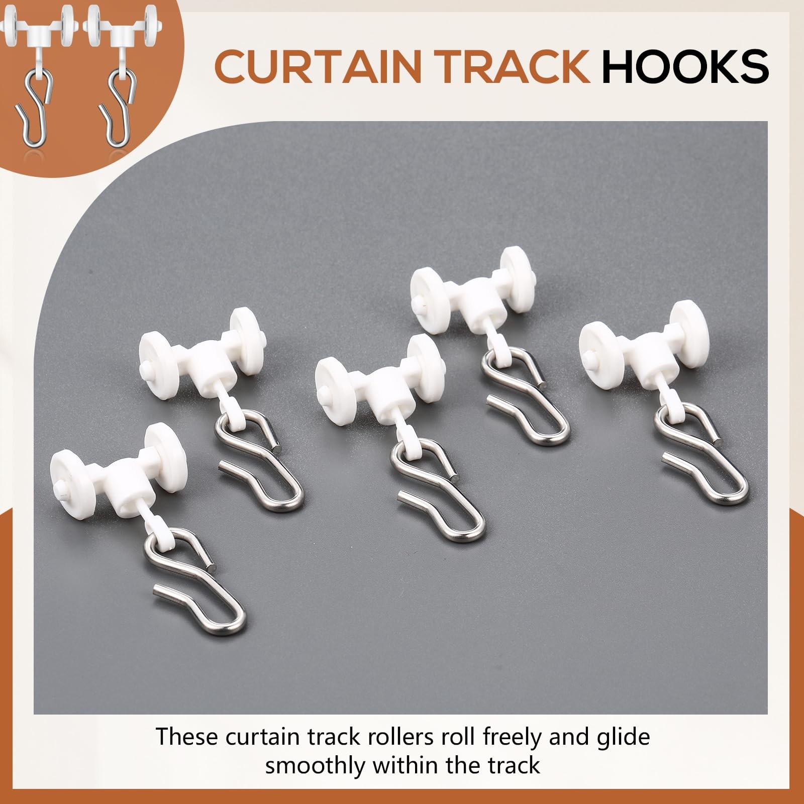 50 PCS Curtain Track Hooks Straight Curved Ceiling Rollers Carriers Drapes