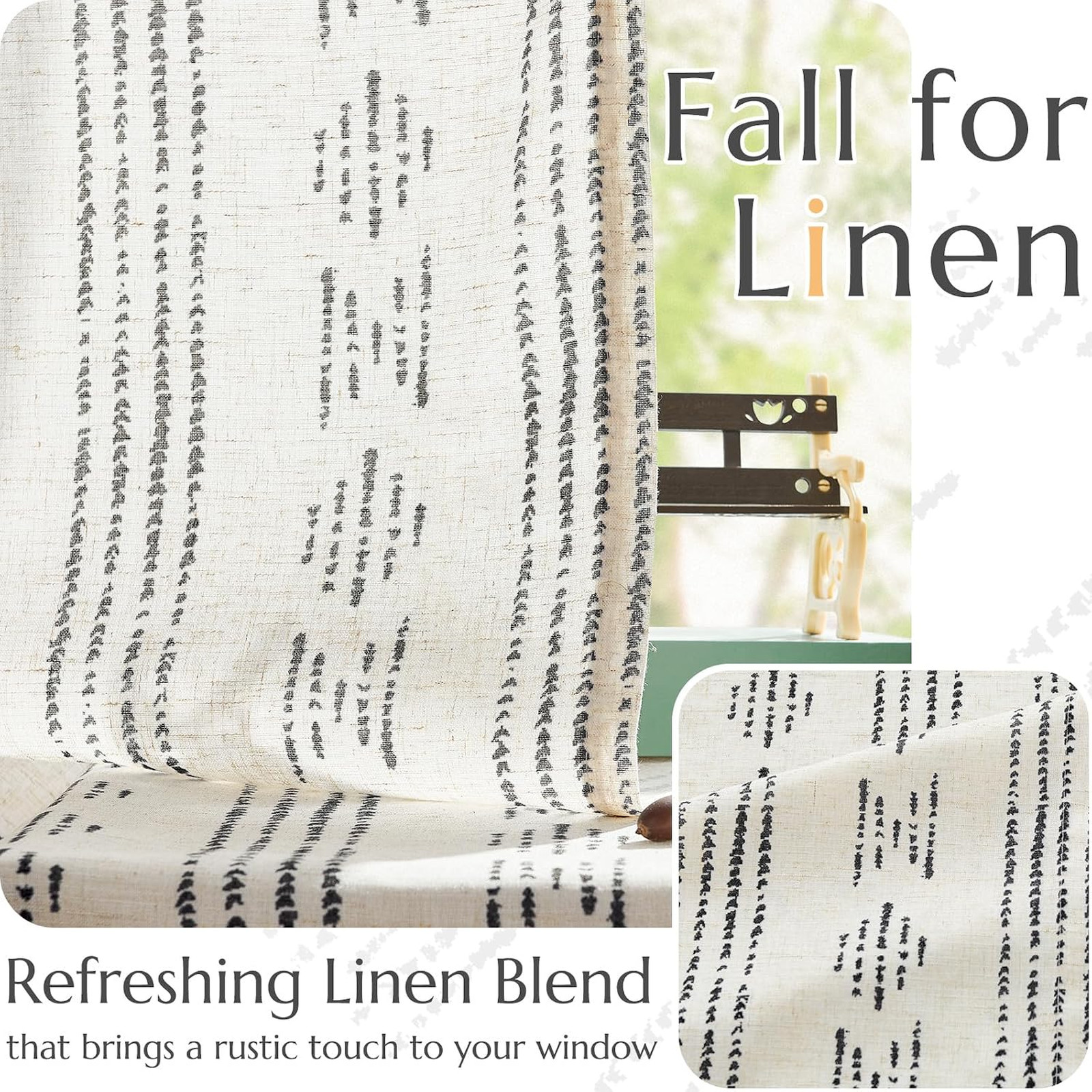 Linen Curtains Light Filtering 50×108 Inch Back Tab 2 Panels Black for Living
