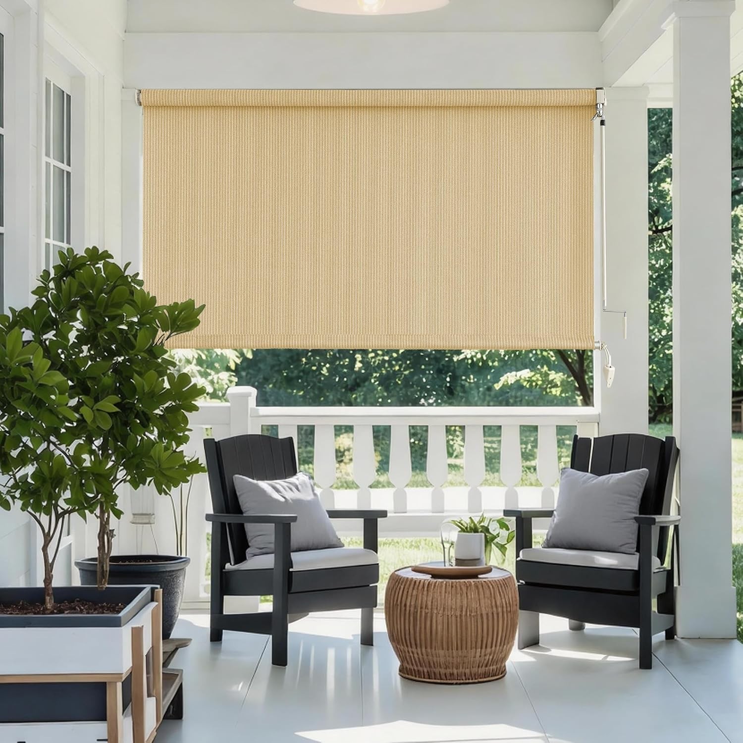 Outdoor Roller Shades for Porch , Cordless Patio Roll Up Blinds with Spliced