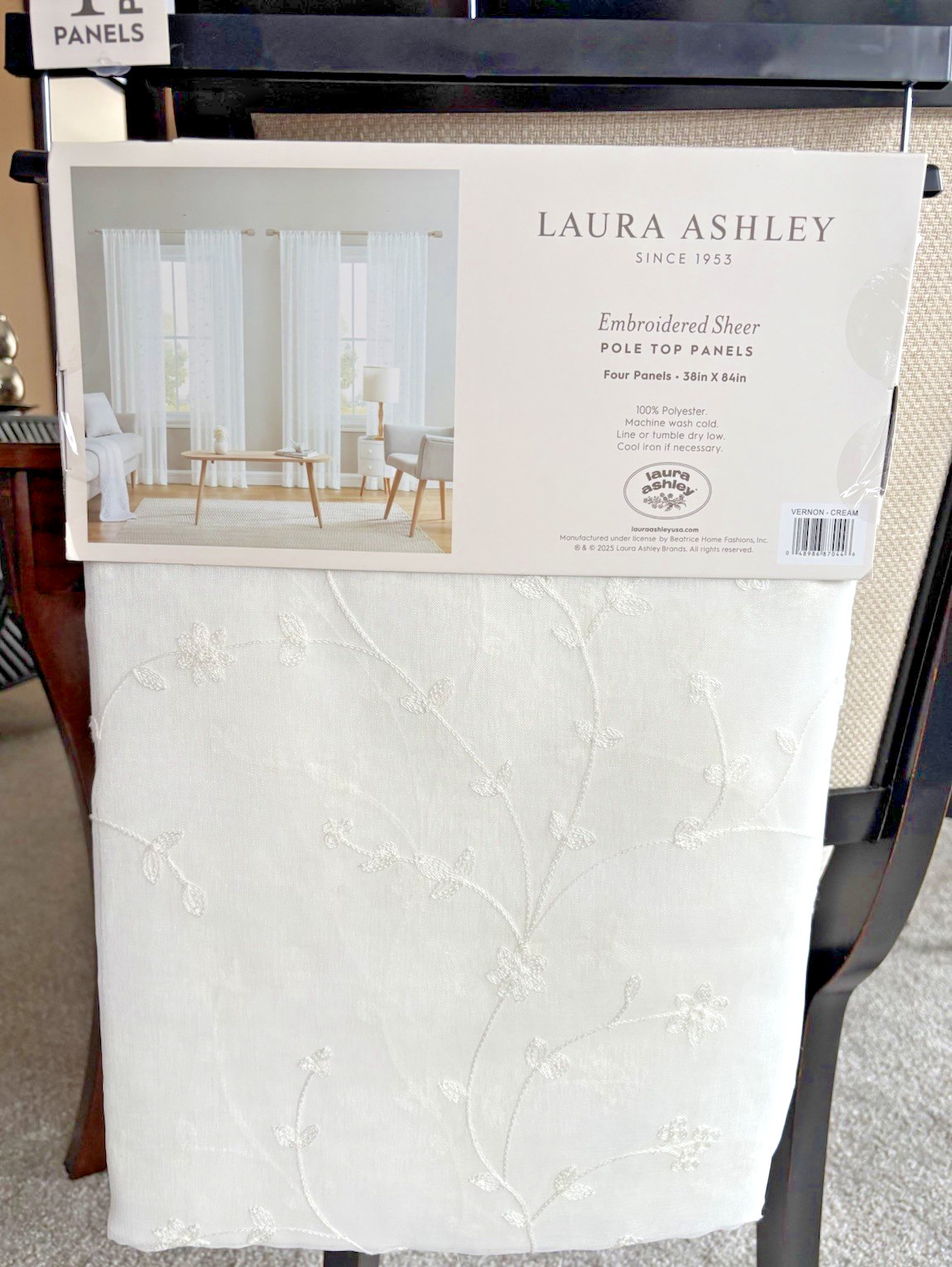 Laura Ashley Window Curtains 4 FOUR Panels 38 x 84 White Sheer Cream Embroidered