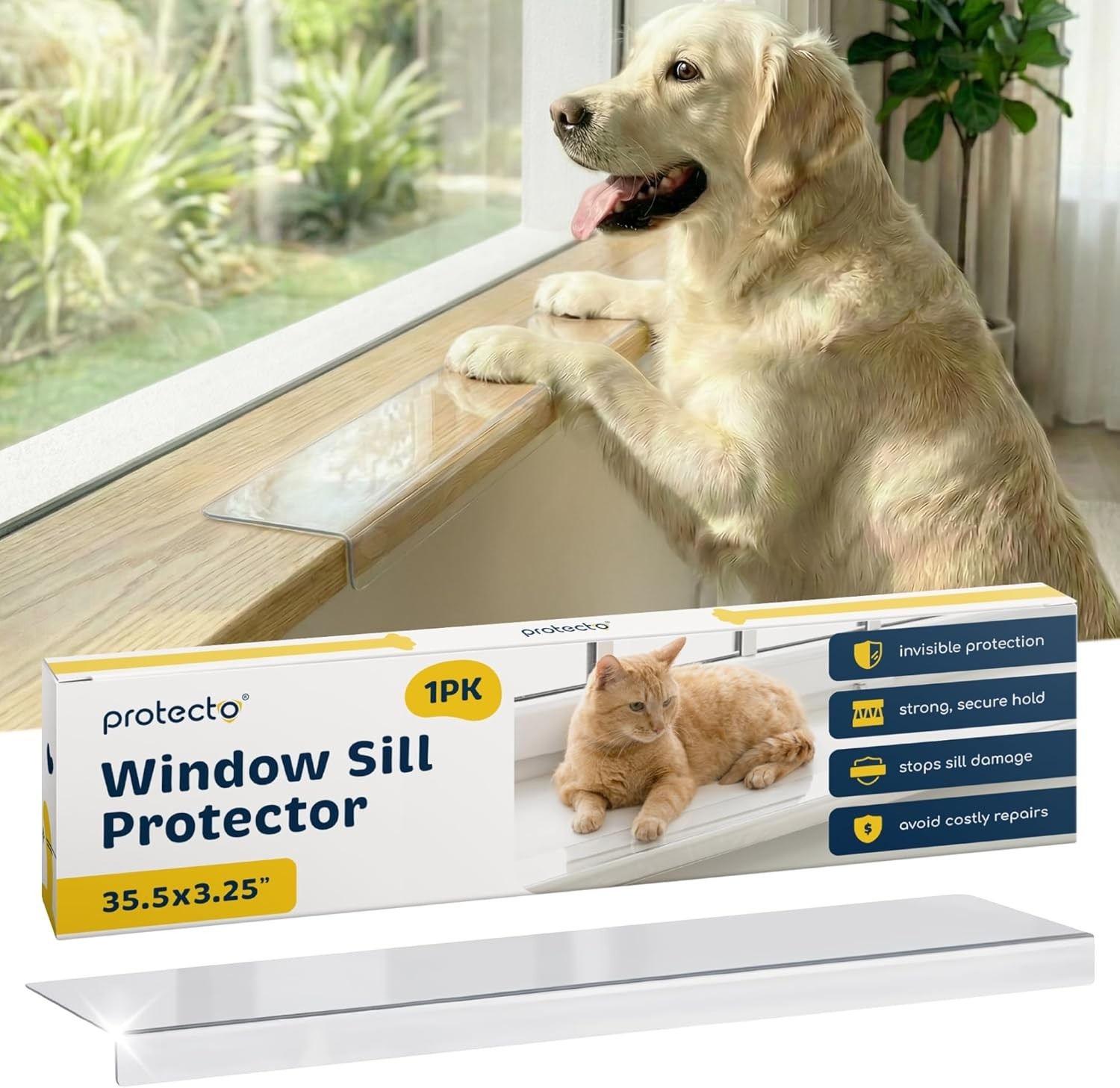 Pet-Friendly Window Frames – Scratch-Resistant Clear Sill Guards (35.5″ x 3.25″)