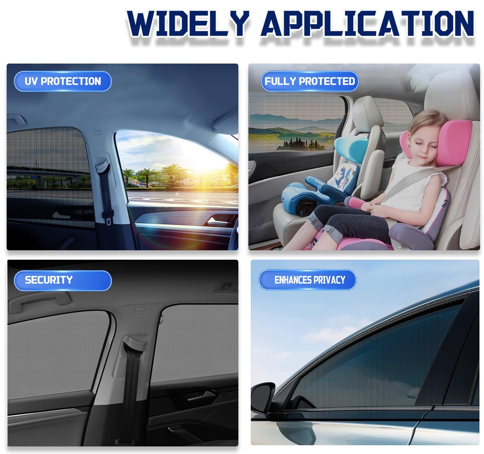 Car Rear Window Screens for Side Windows, 2 Pack Black
