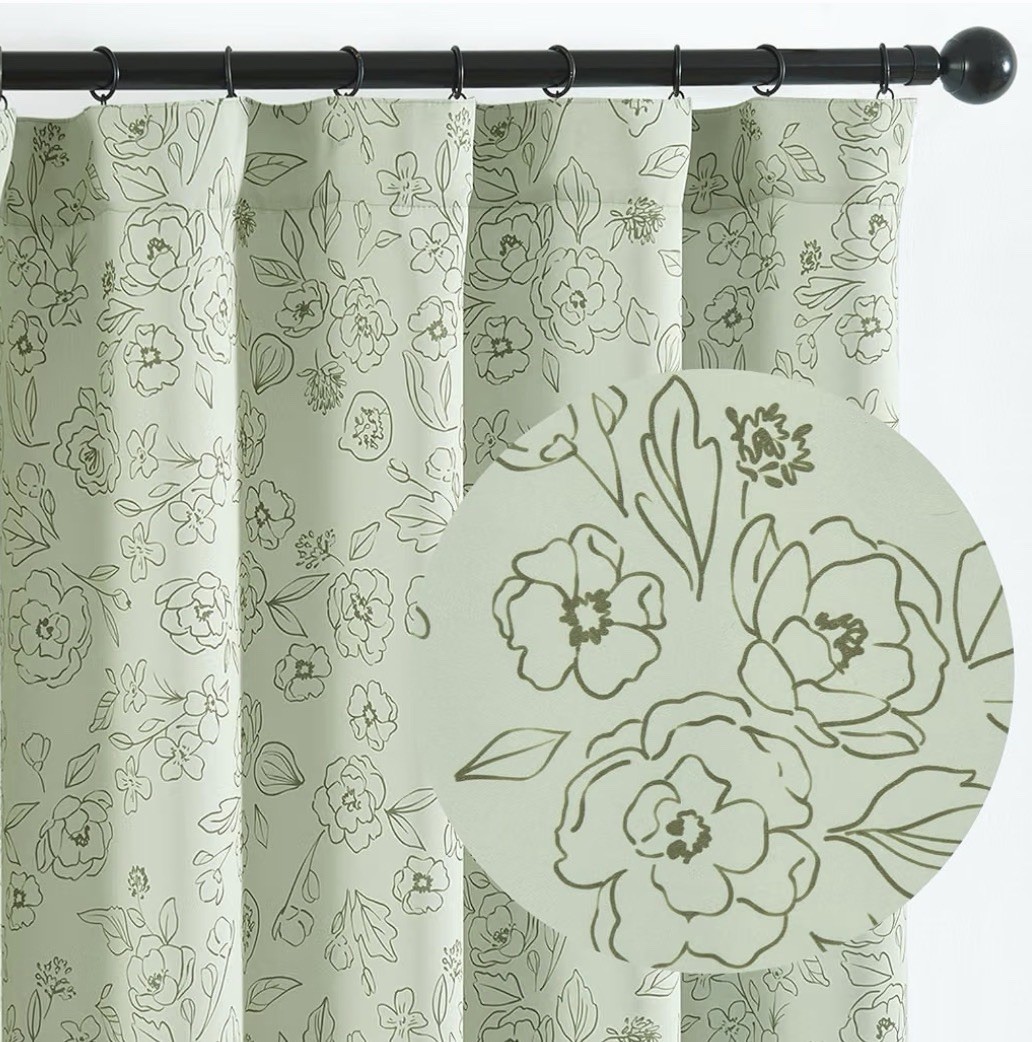 Jinchan Floral Light Filtering Curtains 50” x 84” – Green