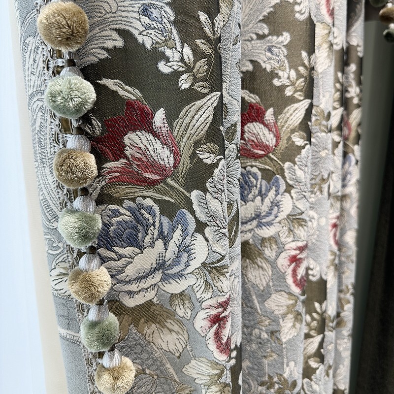 European Luxury chenille jacquard grey thick cloth curtain valance drape C2139