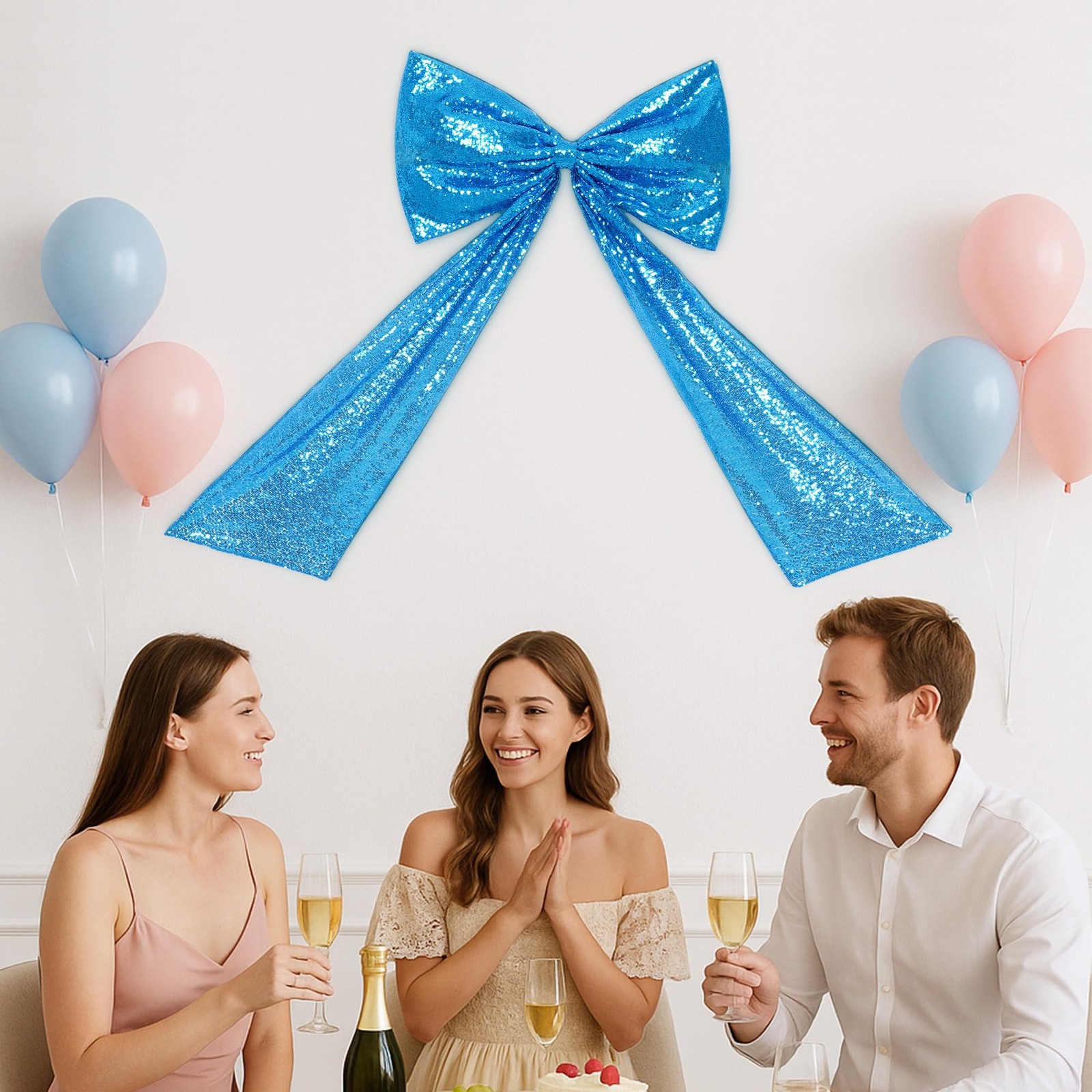 24 x 36 Inch Turquoise Sequin Giant Bow for Mermaid Party, Sparkling Large Te…