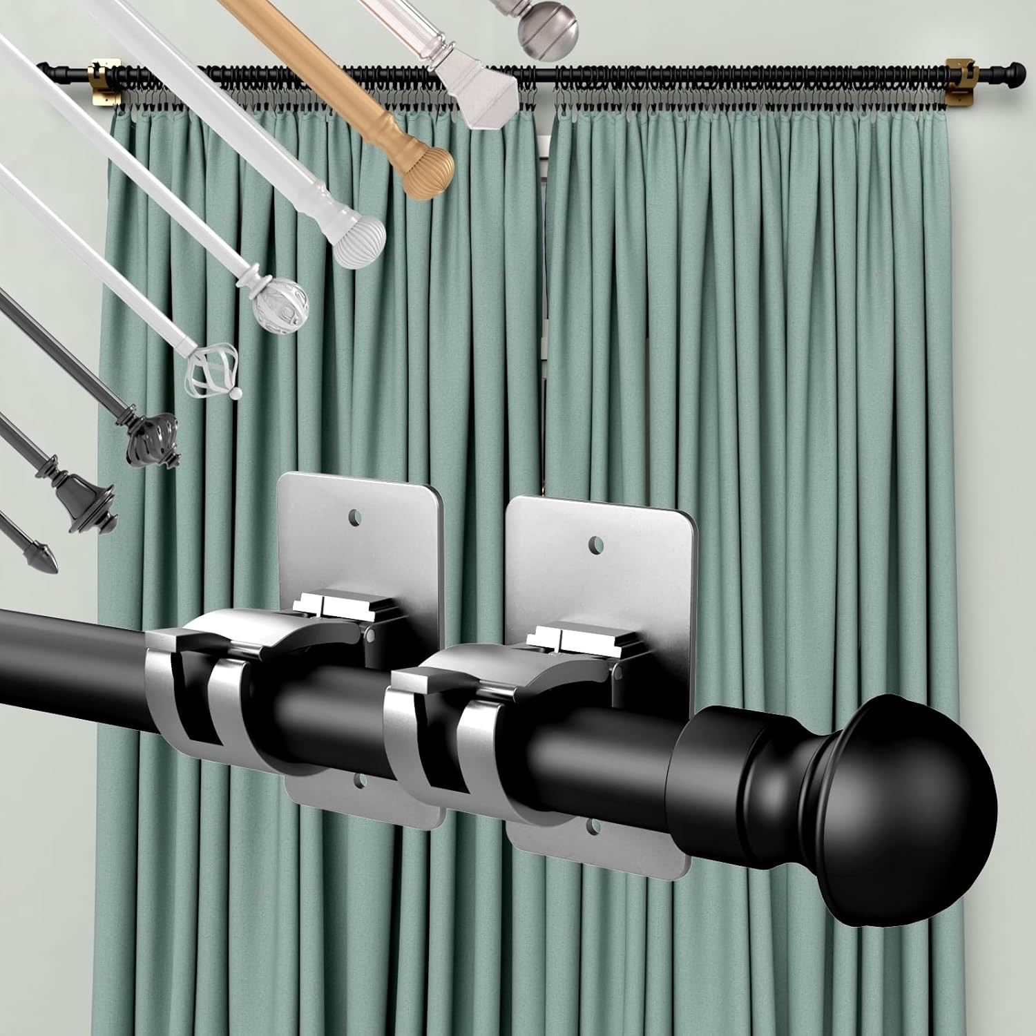 6 PCS No Drill Self-Adhesive Curtain Brackets – Elegant Silver Plastic Holders