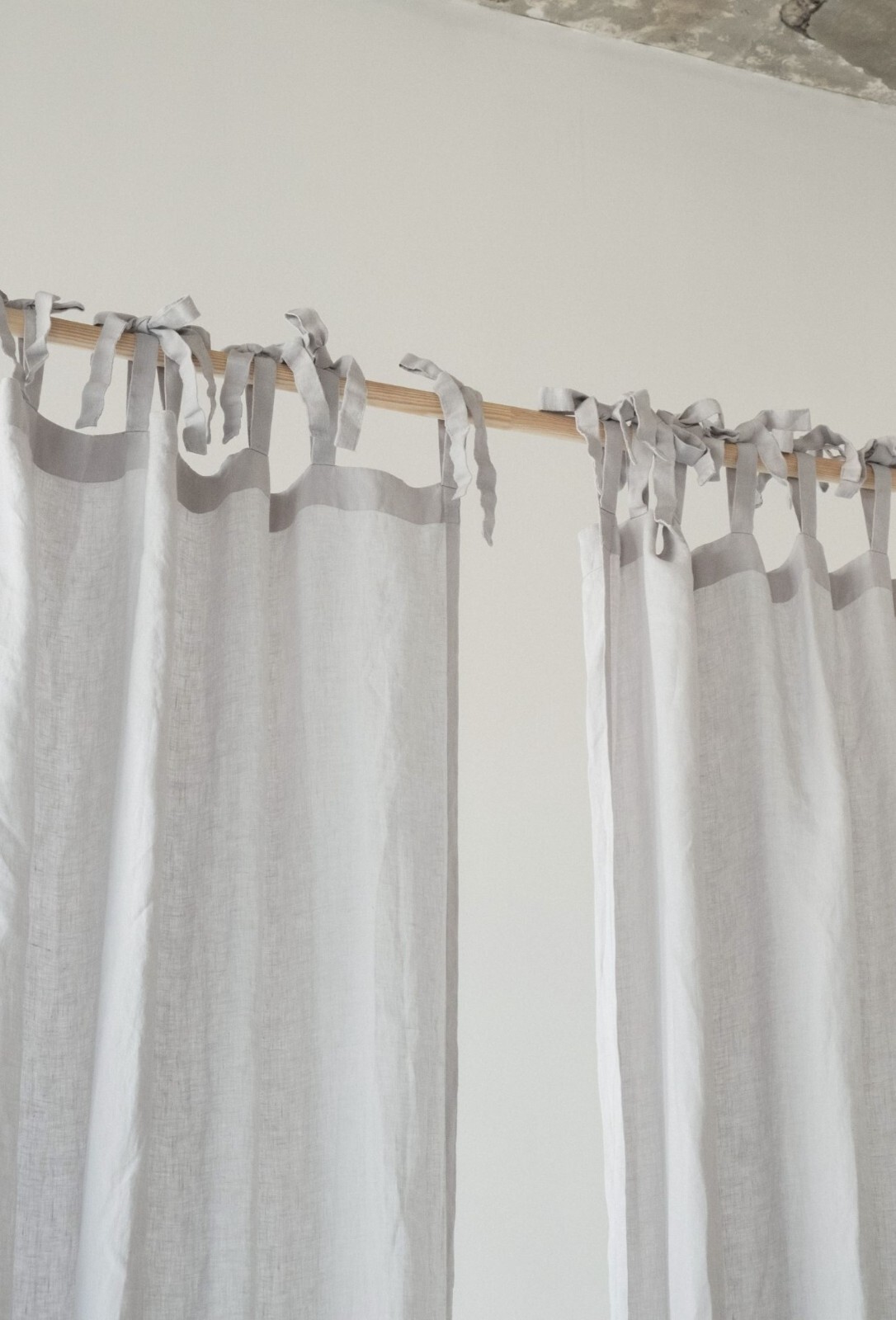 Tie top linen curtains with ties 55″ wide Window treatments panel White curtains