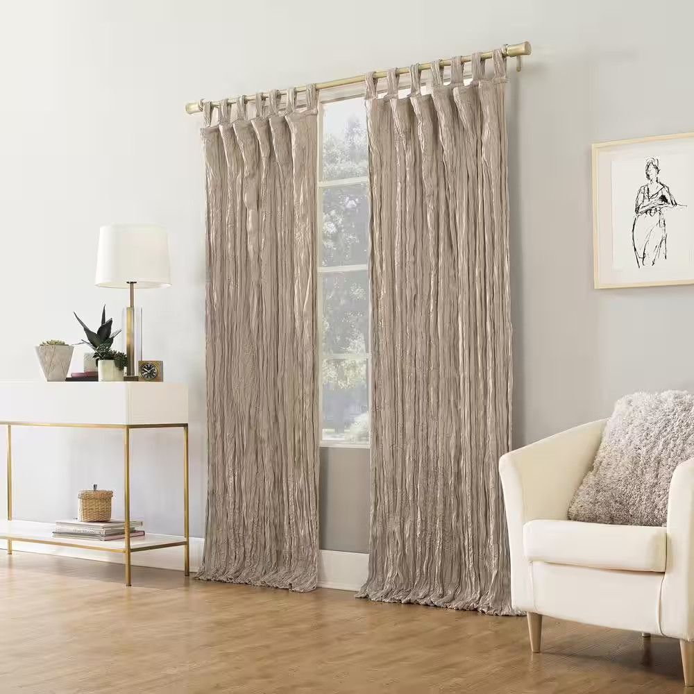 Odelia Distressed Velvet Stone Polyester 50 In. W X 84 In. L Tab Top Light Filte
