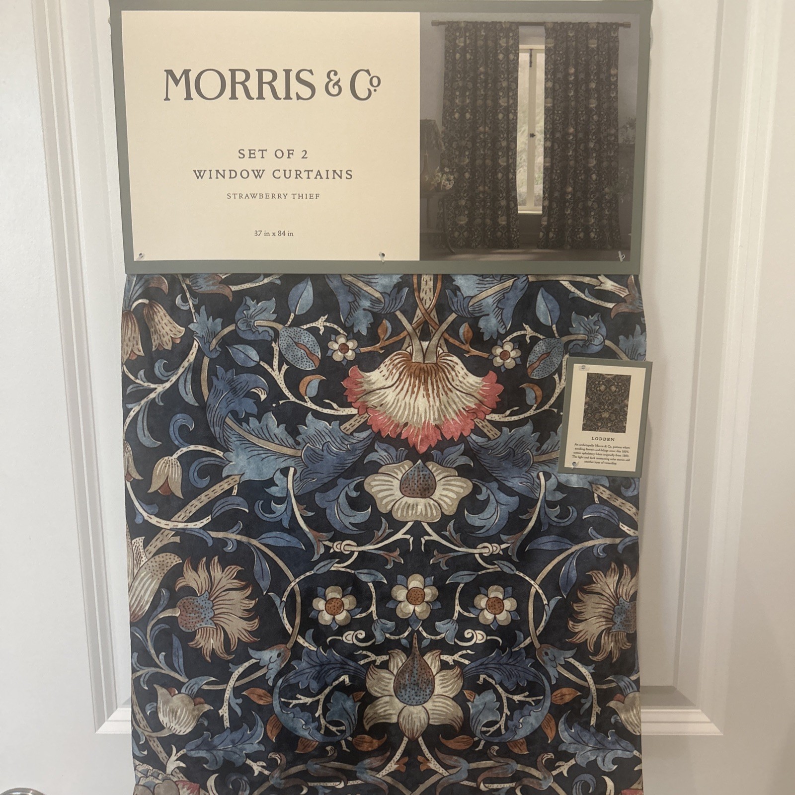 William Morris & Co. Lodden 37”X 84” Window Curtains Blue Velvet Panels Set