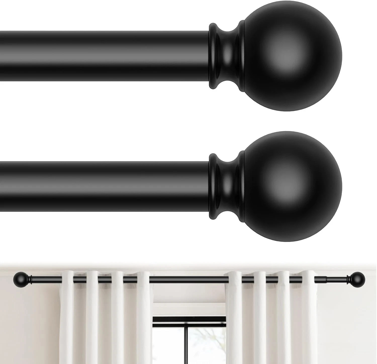 2 Pack Curtain Rod for Windows 18-45 Inch, Black 5/8 Inch Small Window Treatment
