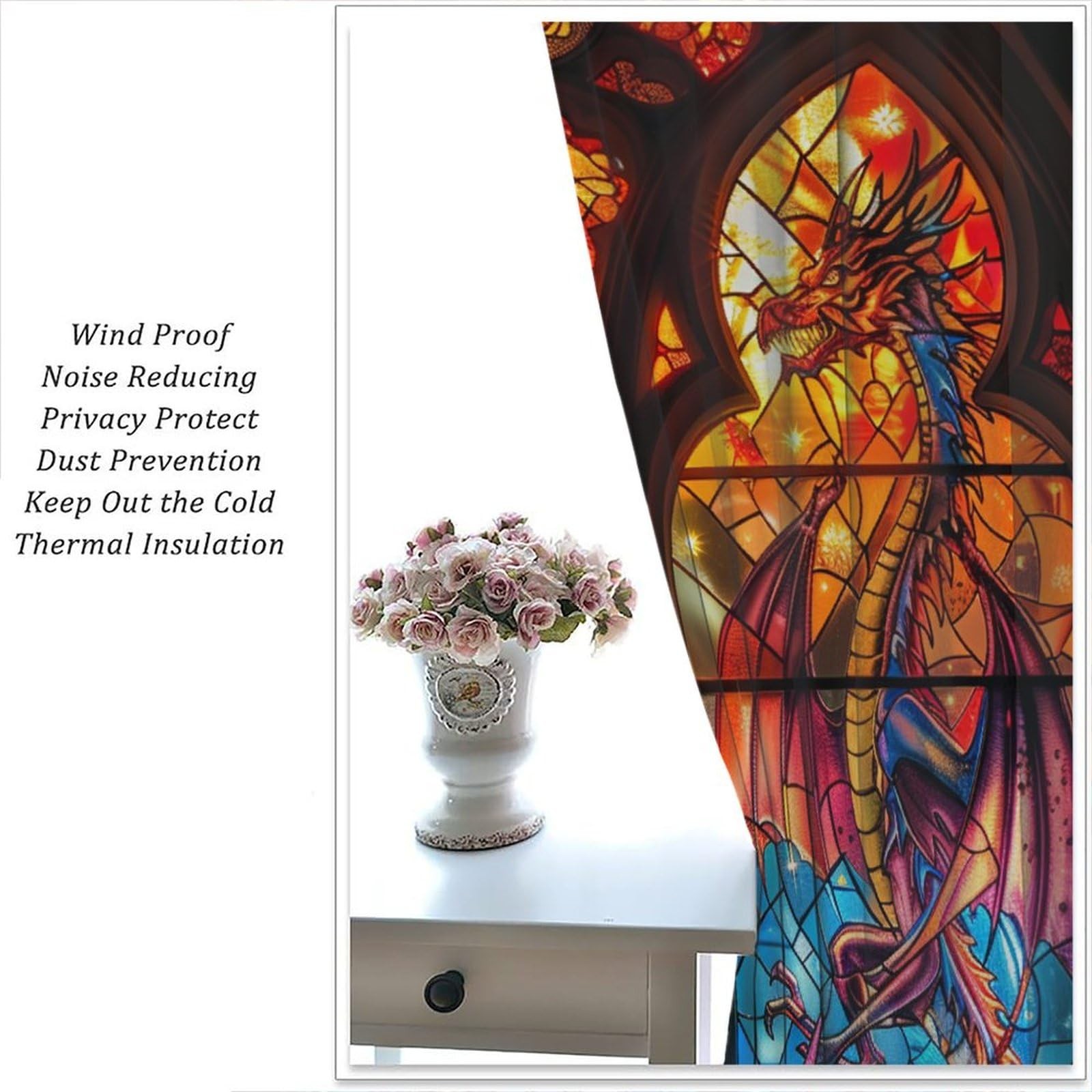 Nanacur Dragon Decorative Window 20.5″W x 45″L (Pack of 2), Stained Glass-8