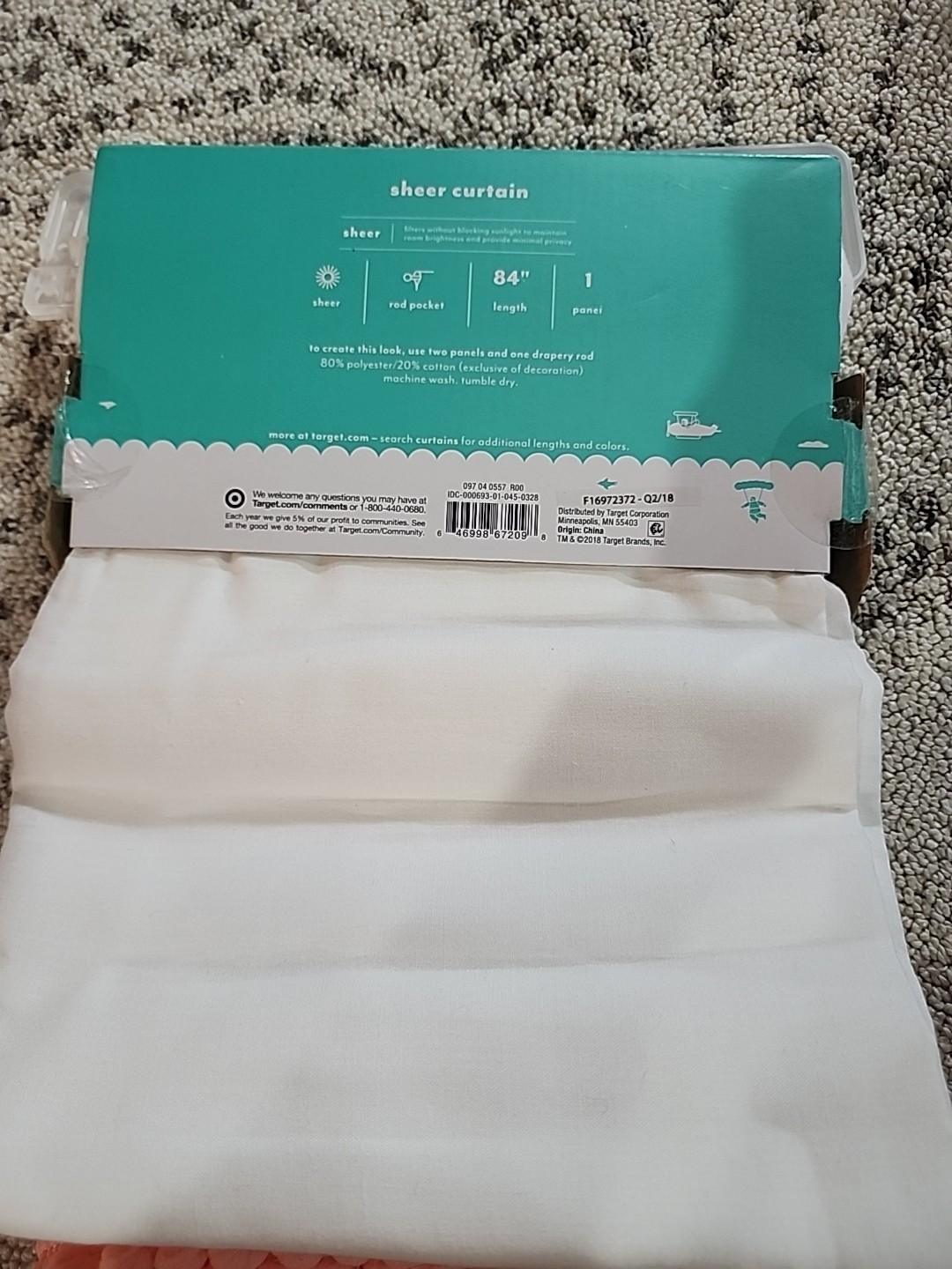 Pillowfort 1 curtain panel 42×84 long white with multi color pom poms New Nip