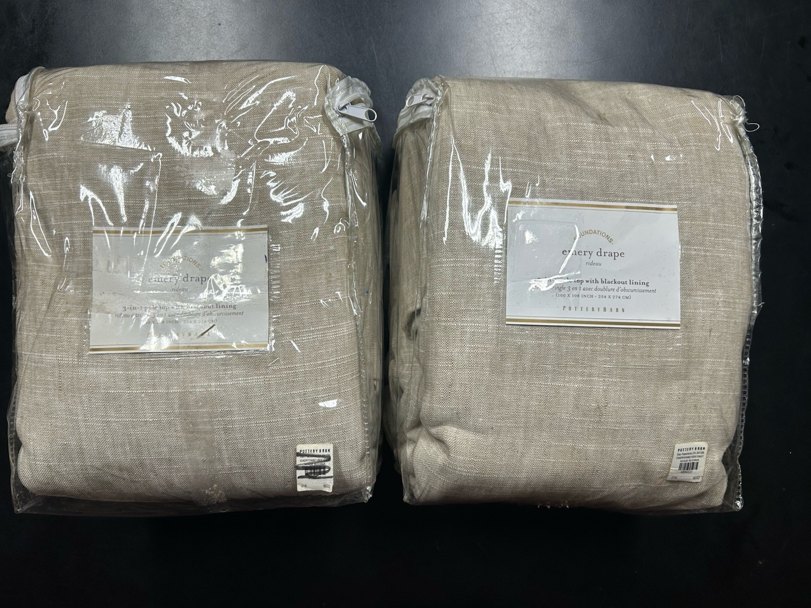 Pair of Pottery Barn Emery Linen Curtains Oatmeal Beige 108×100 Blackout Lining