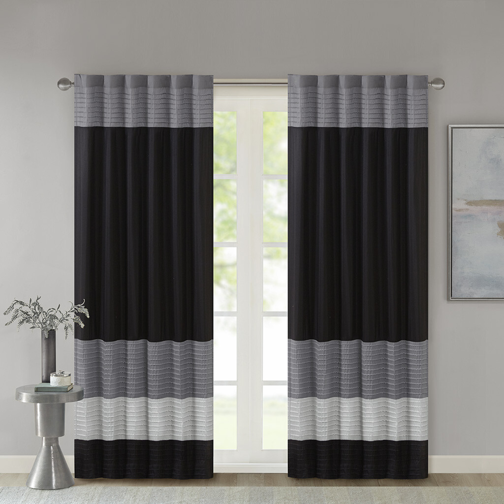 Madison Park Polyoni Stripe Faux Silk Pintuck Curtain Panel 50×84 Living Room