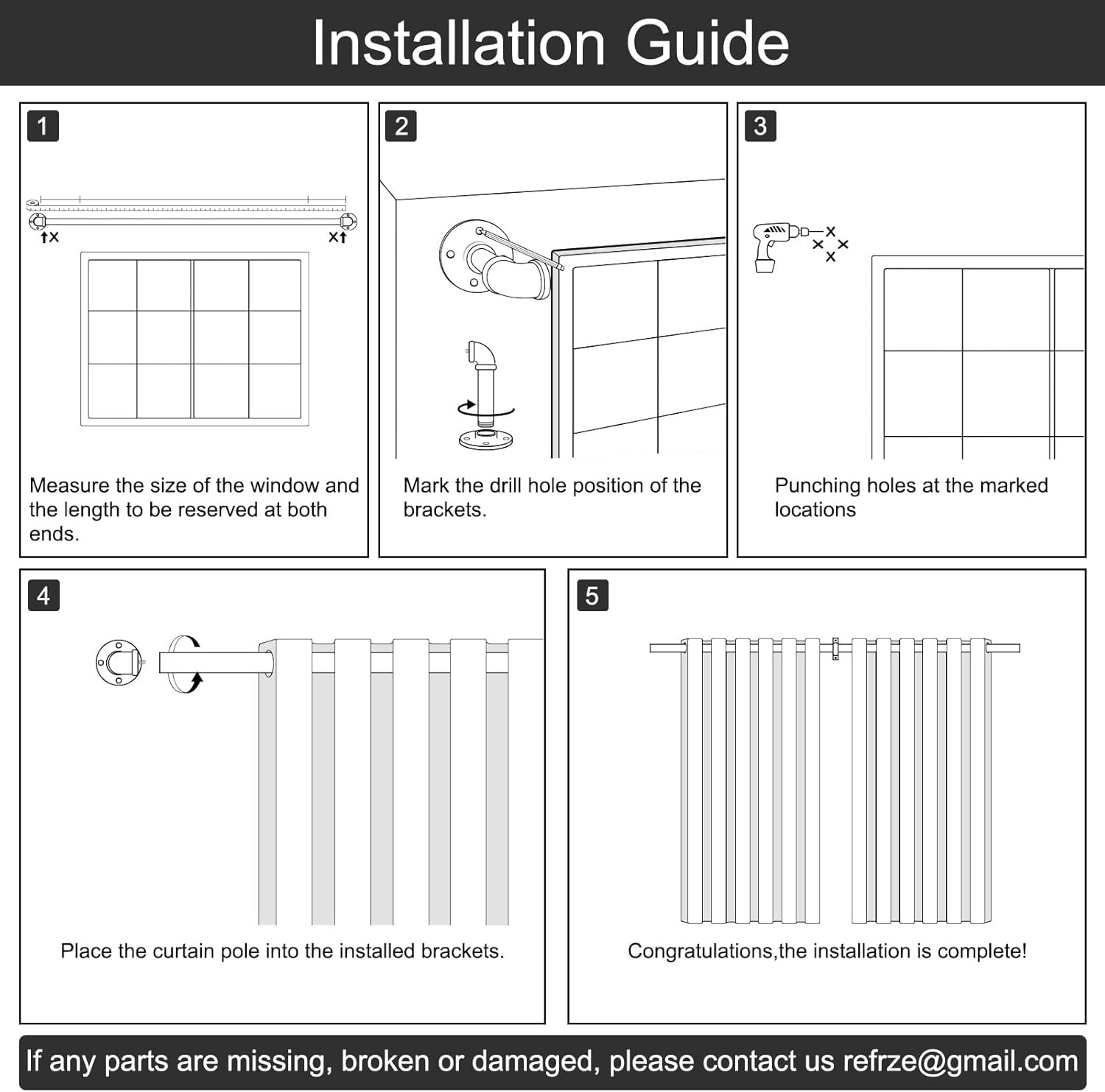 Curtain Rods for Windows 66 to 120 Inch, 1″ Black Industrial Wrap