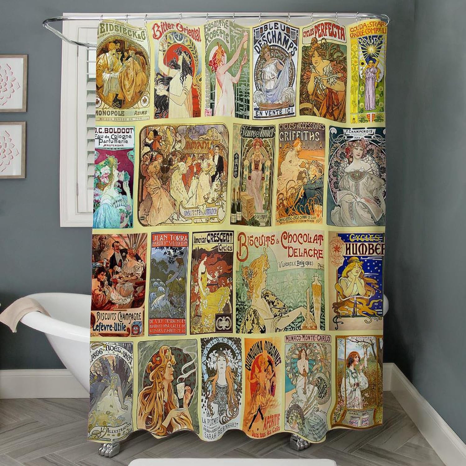 Art Nouveau Advertisements Collage Decorative Fabric Shower Curtain